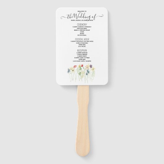 Einfache Wildblume Hochzeitsprogramm Hand Fan Fächer (Vorderseite)