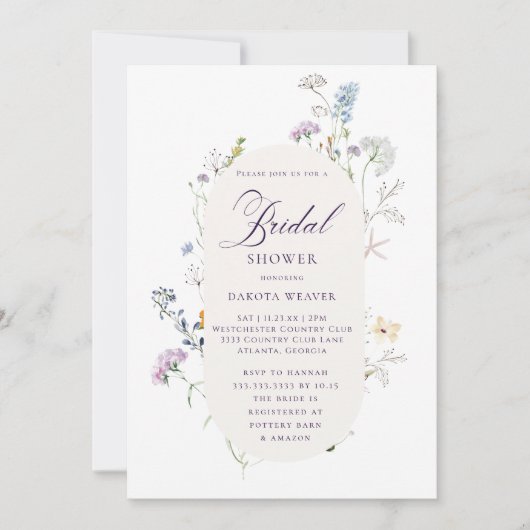 Einfache Wildblume Kalligrafie Blumenmuster Brautp Einladung (Vorderseite)