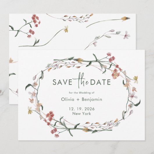 Einfache Wildblume MInimal Wedding speichern das D Einladung (Vorne/Hinten)