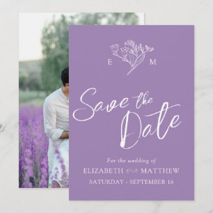 Einfache Wildblume Monogramm zeichnend lila Foto Save The Date