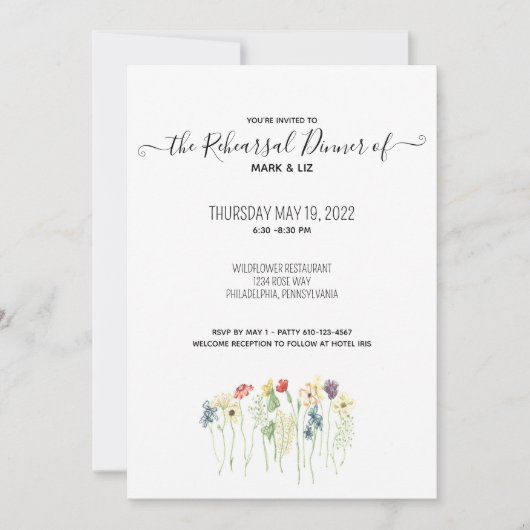 Einfache Wildblume Probe Abendessen Einladung (Vorderseite)