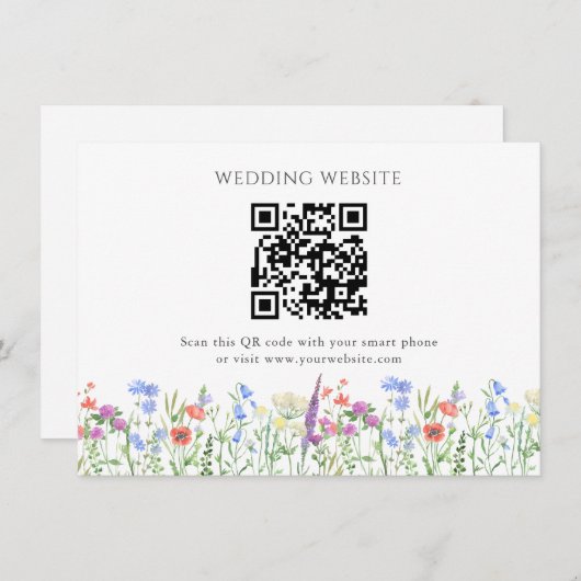 Einfache Wildblume QR Code Hochzeit Begleitkarte (Vorne/Hinten)