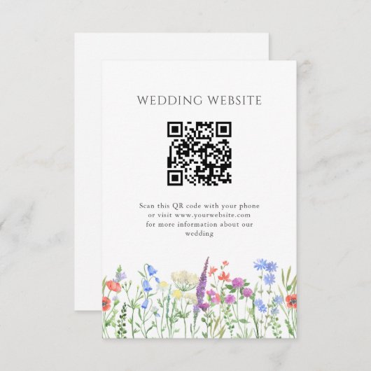 Einfache Wildblume QR Code Hochzeit Begleitkarte (Vorne/Hinten)
