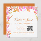 Einfache Wildblume QR-Code in Rosa und Orange Save The Date (Vorne/Hinten)