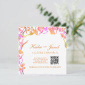Einfache Wildblume QR-Code in Rosa und Orange Save The Date (Stehend Vorderseite)