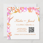 Einfache Wildblume QR-Code in Rosa und Orange Save The Date (Vorderseite)