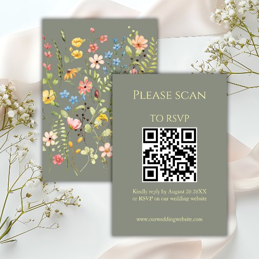Einfache Wildblume QR Code & UAWG Wedding RSVP Karte