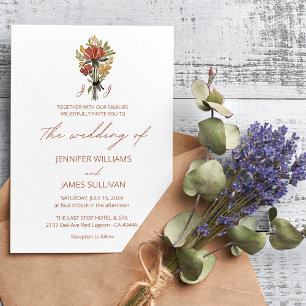Einfache Wildblume Terracotta Monogram Wedding Einladung