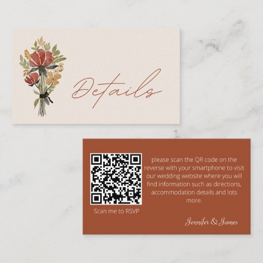 Einfache Wildblume Terracotta QR Code Details Begleitkarte (Vorne/Hinten)