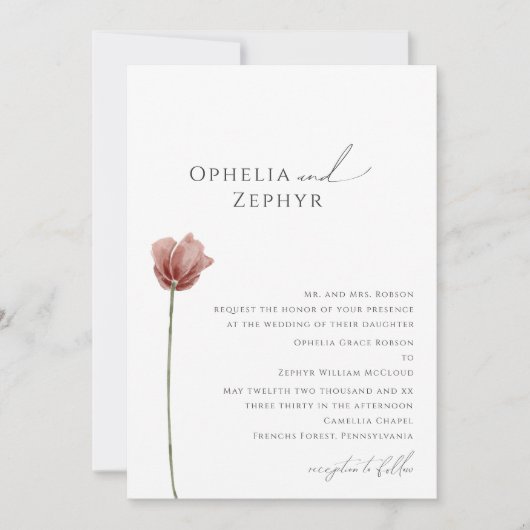 Einfache Wildblume | Traditionelle Hochzeit Einladung (Vorderseite)