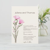 Einfache Wildblume Watercolor Beige Hochzeit Einladung (Stehend Vorderseite)
