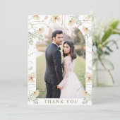 Einfache Wildblumen Arch Foto Hochzeit Dankeskarte (Stehend Vorderseite)