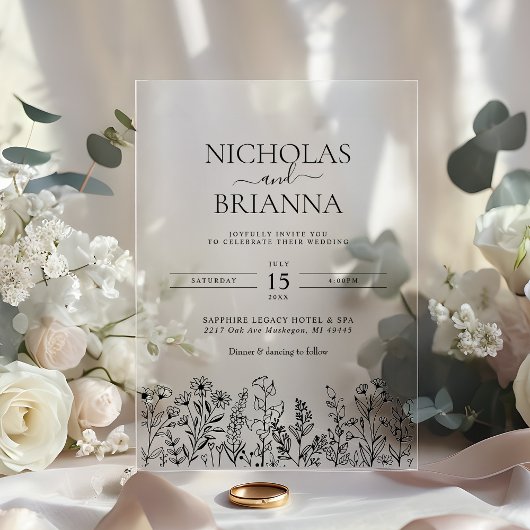 Einfache Wildblumen Boho Hochzeit Modern Acryleinladungen