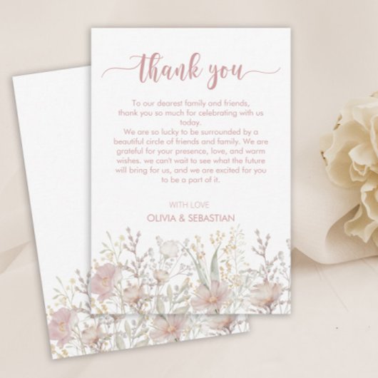 Einfache Wildblumen Boho Wedding Dankeskarte