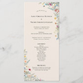 Einfache Wildblumen-Farn-Beige-Hochzeit-Flach Programm (Vorderseite)