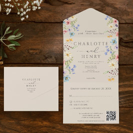 Einfache Wildblumen Garden QR Code Hochzeit All In One Einladung