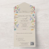 Einfache Wildblumen Garden QR Code Hochzeit All In One Einladung (Innen Boden)