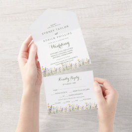 Einfache Wildblumen-Hochzeit Alles-in-einem-Einlad All In One Einladung