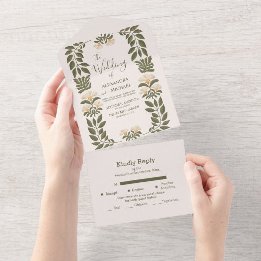 Einfache Wildblumen Hochzeit im botanischen Garten All In One Einladung (Abreißen)