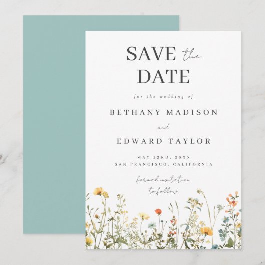 Einfache Wildblumen-Hochzeit - Sichert Euch den Te Save The Date (Vorne/Hinten)