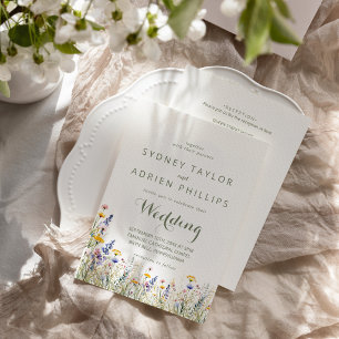 Einfache Wildblumen-Hochzeit vorne und hinten Einladung
