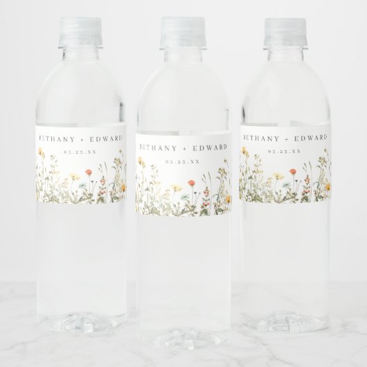 Einfache Wildblumen-Hochzeit Wasserflaschenetikett (Flaschen)