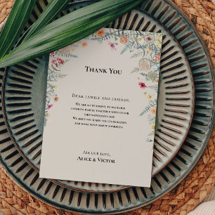 Einfache Wildblumen-Hochzeitsempfang-Dankeskarten Postkarte