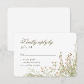 Einfache wilde Blume. Elegant Airy Hochzeit RSVP Karte (Vorne/Hinten)