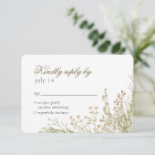 Einfache wilde Blume. Elegant Airy Hochzeit RSVP Karte (Stehend Vorderseite)