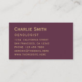 Einfache Wine Color Golden Elegantes Script Busine Visitenkarte (Rückseite)