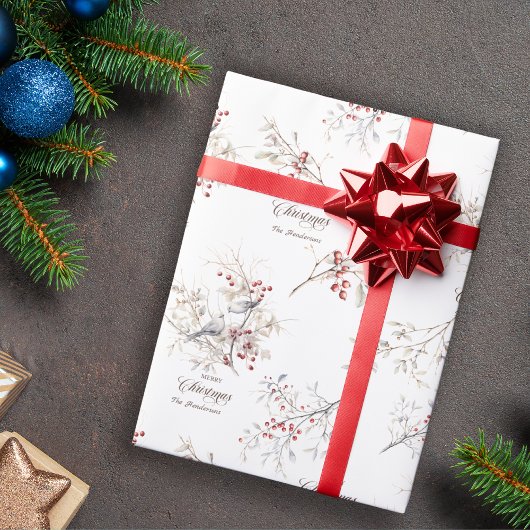 Einfache Winter Birds Red Berries Weihnachten Geschenkpapier