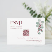 Einfache Winter Burgund Holiday Wedding QR Code RSVP Karte (Stehend Vorderseite)