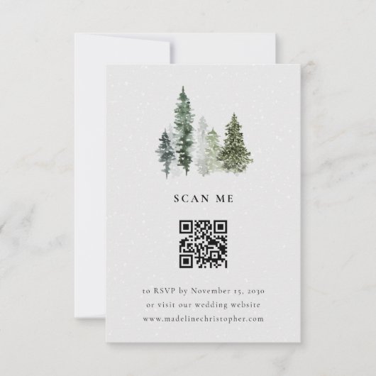 Einfache Winter Forest Wedding QR Code RSVP Karte (Vorderseite)