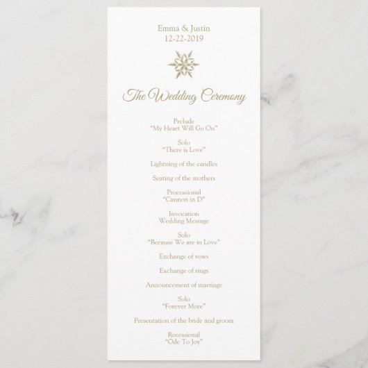 Einfache Winter Hochzeit Gold Snowflake Weihnachte Programm (Rückseite)