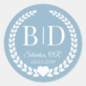 Einfache Winter Sky Blue Monogram Wedding Runder Aufkleber (Vorderseite)