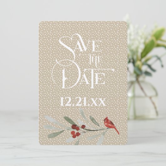 Einfache Winterhochzeit - Save the Date - Kardinal (Stehend Vorderseite)