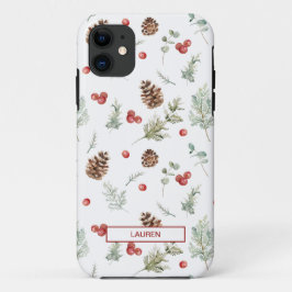 Einfache Winterpine Berry Botanisches Namensmuster Case-Mate iPhone Hülle