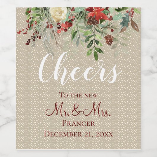 Einfache Winters |Beifall | Herr & Frau | Weihnach Weinetikett (Einzelnes Label)