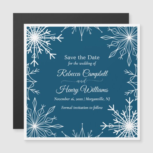 Einfache Winterschneeflocken Save the Date Hochzei Magneteinladung (Vorne/Hinten)