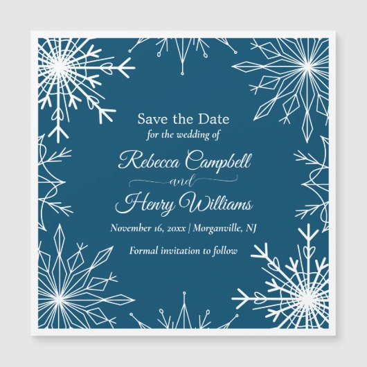 Einfache Winterschneeflocken Save the Date Hochzei Magneteinladung (Vorderseite)