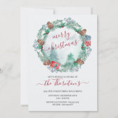 Einfache Winterwälder und Kiefernwälder Wasserfarb Einladung (Vorderseite)