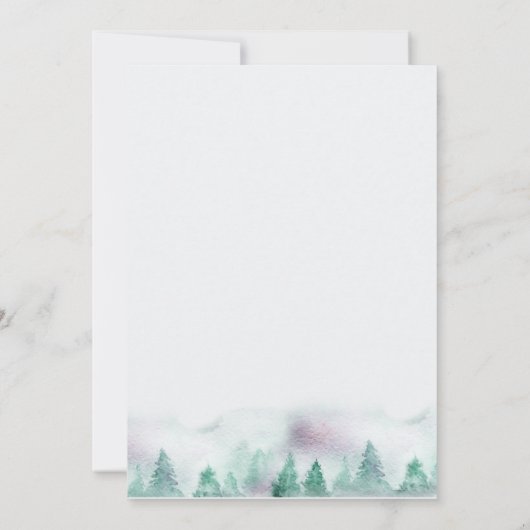 Einfache Winterwälder und Kiefernwälder Wasserfarb Einladung (Rückseite)