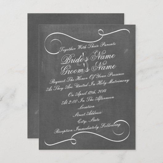 Einfache Wirbel Chalk  Hochzeitsempfang Einladung (Vorne/Hinten)