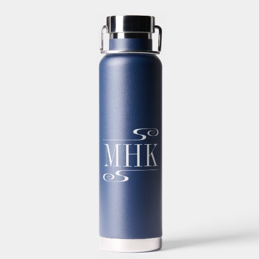 Einfache Wirbel Monogramm-Initialen weiß Trinkflasche (Rückseite)