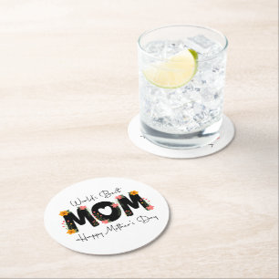 Einfache World's Best Mom Muttertags-Kalligrafie   Runder Pappuntersetzer