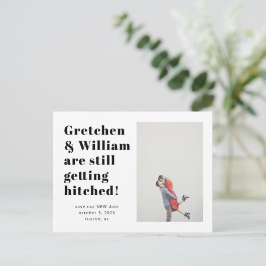 Einfache Wörter Save the Date Foto Postkarte (Stehend Vorderseite)