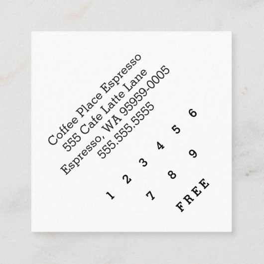 Einfache Wortmarkenspitze für die Kaffeekarte Treuekarte (Rückseite)