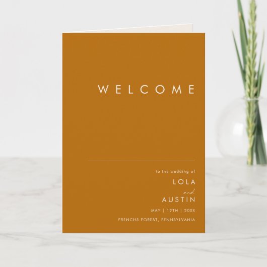 einfache Wüste | Burnt Orange Folded Wedding Programm (Vorderseite)