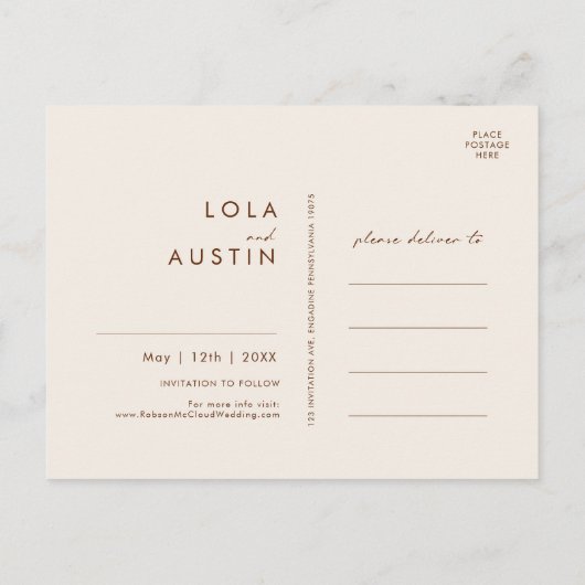 einfache Wüste | Dark Cinnamon Save the Date Invit Einladungspostkarte (Rückseite)