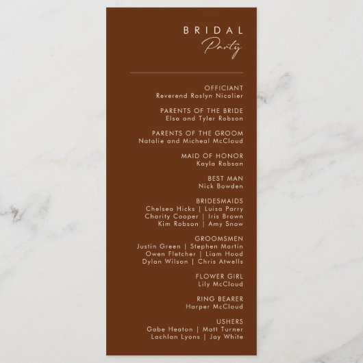 einfache Wüste | Dark Cinnamon Wedding Program Programm (Rückseite)